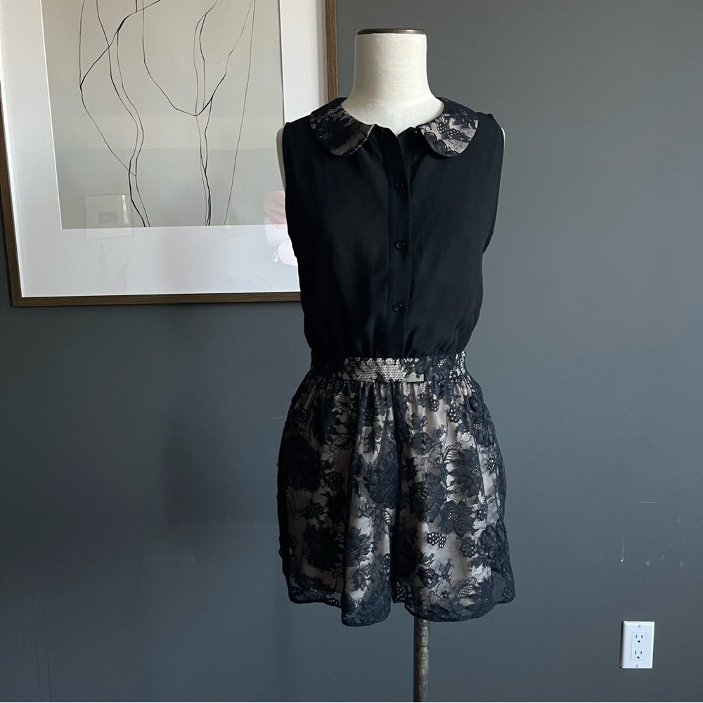 Alice + Olivia Talitha Black Lace Romper • Peter Pan Collar • Low-Back Detail